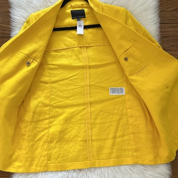 Banana Republic Linen Yellow Double-Breasted Women's Blazer - Picture 7 of 9